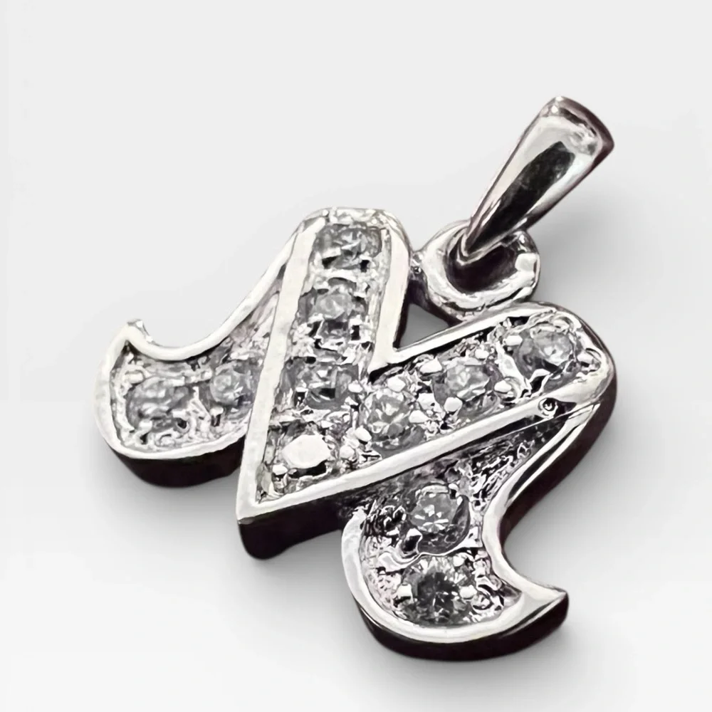 Sterling Silver Initial M Pendant with CZ Crystals